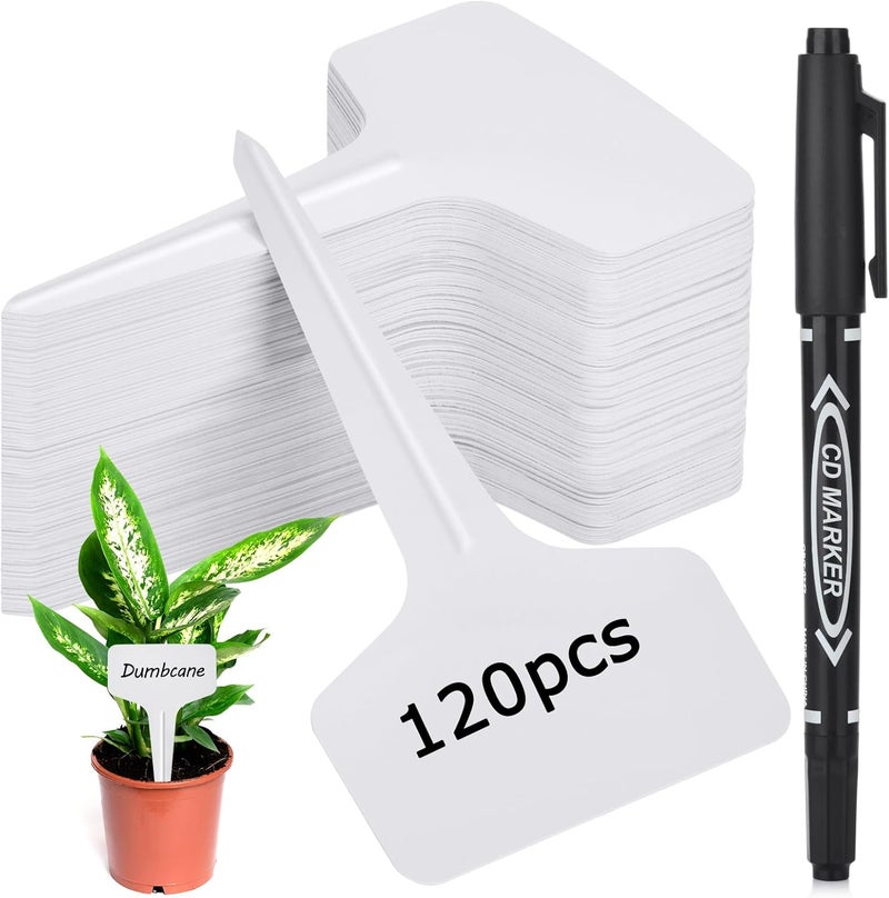 Darfukei Plant Labels 120pcs with Garden Plant Markers Pen of Outdoor Waterproof,T-Type Plant Tags and Permanent Marking Pen, Garden Labels Gardening Gifts for Women Men - Image 1